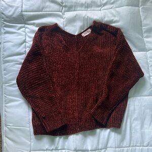Pink Rose garnet V-neck sweater. Medium.